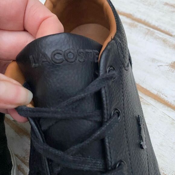 LACOSTE men’s Bayliss Black leather casual Sneakers sz 11.5 preppy classic EUC - Picture 11 of 14